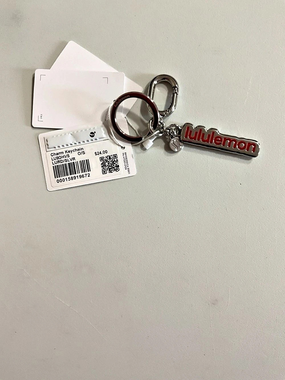 lululemon Charm Keychain Silver & Red